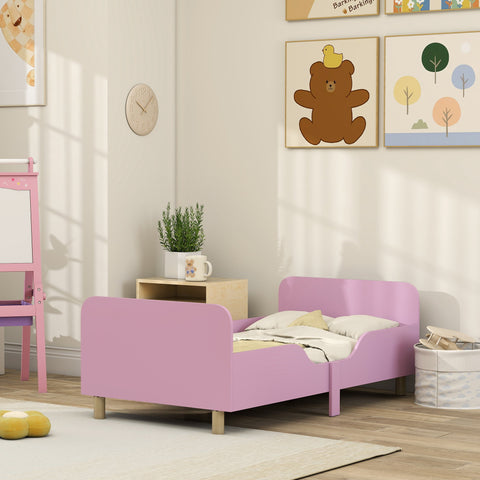 Rootz Pink Children's Bed Frame - Single Bed - Toddler Bed Frame - Protective Grille - MDF & Pine Wood - 143.5cm x 74.2cm x 50cm
