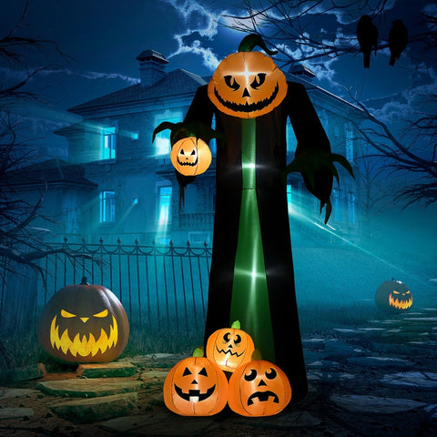 Rootz 8ft Halloween Decoration - Inflatable Pumpkin Ghost - LED Lighted Outdoor Decor - Creates Festive Atmosphere - Easy Setup - Weather-Resistant - 129W x 96D x 240H cm