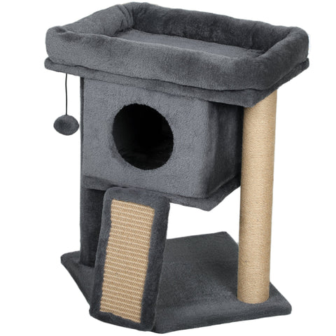 Rootz Scratch Tree - Cat Tower - Kitty Condo - Jute & Plush - Multi-Level Fun - 40 x 40 x 57 cm - Grey, Brown