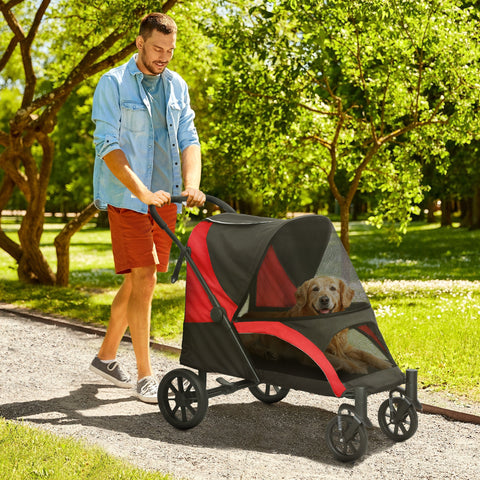 Rootz Foldable Dog Car - Dog Buggy - Pet Stroller - Comfort Rides - 124cm x 67cm x 100cm - Black, Red