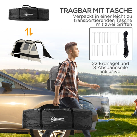 Rootz Camping Tent for 4-5 Persons - Family Tent - Outdoor Shelter - Blackout Windows - Waterproof - 460L x 230W x 180H cm - Khaki/Orange