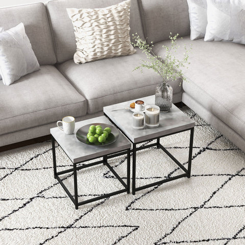 Rootz Stackable Coffee Tables Set - Side Tables - Accent Tables - Space-Saving Design - 45cm x 45cm x 45cm & 40cm x 40cm x 39cm