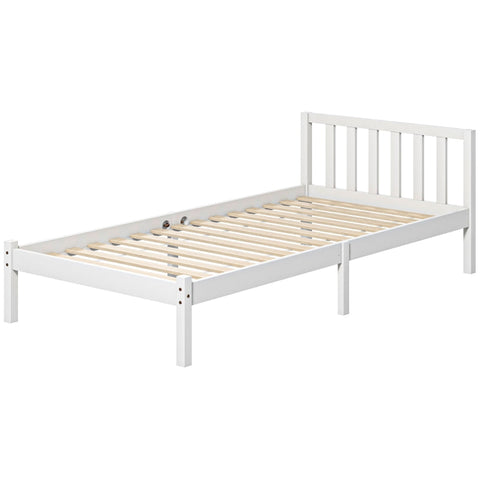 Rootz Single Bed Frame - Pine Wood Bed - Natural Wood Frame - Storage Space - 208cm x 96cm x 70cm - White Frame - Mattress Not Included
