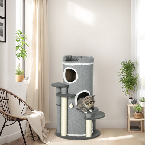 Rootz Cat Tree - Ultimate Scratching Post - Cat Climbing Tower - Multi-Level - Durable Sisal Rope - Soft Plush Fabric - Ø57 x 99H cm