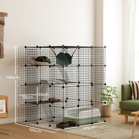 Rootz 4 Level Rabbit Cage - Small Animal Enclosure - Adaptable Grid Panels - Spacious Design - 105 x 105 x 140 cm
