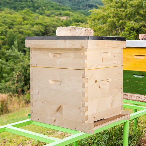 Rootz Beehive Kit - Wooden Bee Hive - Apiary Set - Solid Fir Wood - Galvanized Metal Lid - 58.2cm x 48cm x 56.6cm