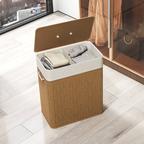 Rootz Bamboo Laundry Basket - Washing Collector - Clothes Hamper - 100L Capacity - 52L x 32B x 63H cm - Removable Bag