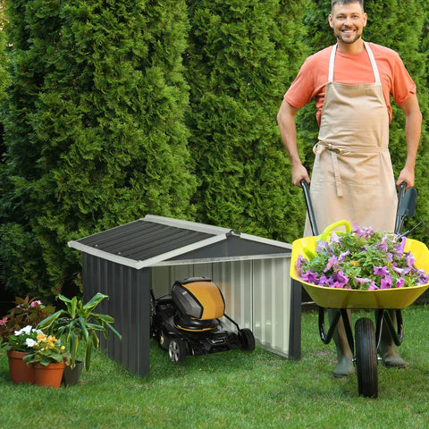 Rootz Lawn Mower Garage - Metal Shed - Robotic Lawnmowers - Rustproof - Galvanized Steel - Polypropylene - Dark Gray - 86L x 100W x 63H cm