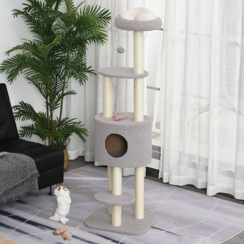 Rootz Cat Scratching Post with Cave - Sisal Tree - Feline Playground - Protects Furniture - 45x40x148cm