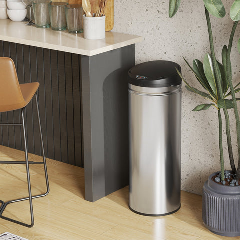 Rootz 50L Sensor Waste Bucket - Touch-Free Bin - Auto-Opening Trash Can - Hygienic & Durable - 30.5cm x 30.85cm - Stainless Steel - Soft-Close - Silver