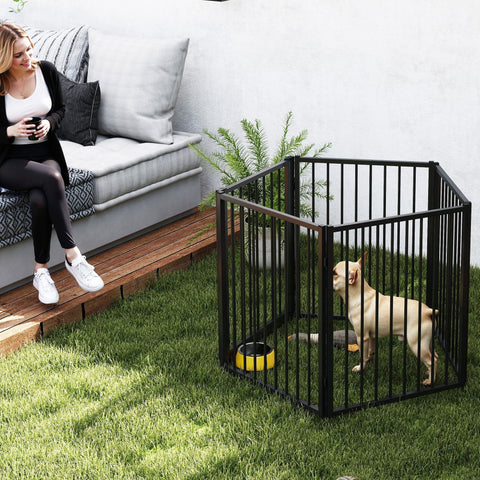 Rootz Dog Park, Zoo - Portable Foldable Fence - Safe Enclosure - Black Steel Panels - 180cm x 60cm x 76cm