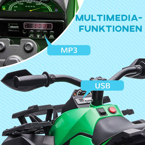 Rootz Electric Children's Quad - Kids Ride-On ATV - Rechargeable - 12V Motors - 3-8 km/h Speed - MP3 Player - Green - 100cm x 65cm x 73cm