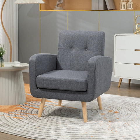 Rootz Scandi Design Armchair - Accent Chair - Button Stitching - Breathable Linen Fabric - Deep Padding - Removable Cover - 70cm x 69.5cm x 86.5cm