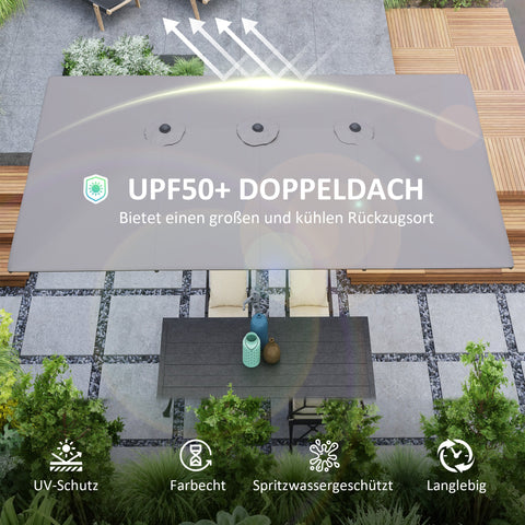 Rootz Double-Sided Umbrella - Parasol - Sunshade - UPF50+ Protection - 451cm x 264cm x 264cm - Durable Aluminum & Metal Struts