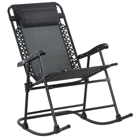 Rootz Outdoor Weatherproof Folding Rocking Chair - Portable Rocker - Camping Rocking Chair - Breathable Textline Fabric - Supports Up to 120kg - 95cm x 64cm x 106cm - Black