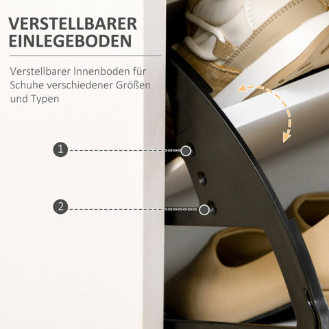 Rootz Schoenenkast met 2 kantelladen - Schoenenopberger - Halorganisator - Ruimte voor 12 paar - Verstelbare planken - 76 cm x 26 cm x 110 cm - Wit + Goud