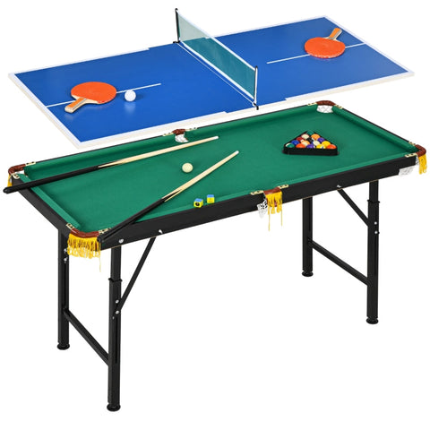 Rootz 2-in-1 Pool Table and Table Tennis Table - Billiards Table - Ping Pong Table - Effortless Switching - Stylish Design - Height Adjustable - 140cm x 63cm x 60-80cm - MDF, Steel, Plastic