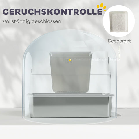 Rootz Stainless Steel Cat Toilet - Litter Box - Kitty Lavatory - Scratch-Resistant - XL Interior with Shovel - 60.2cm x 40.2cm x 44.5cm