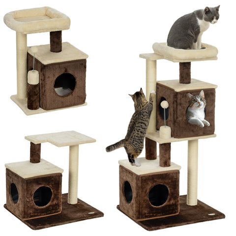 Rootz Cat Tree - Divisible Cat Tower - Indoor Cat Playground - Cozy Hideaway - 55cm x 48cm x 107cm