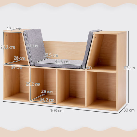Rootz 2-in-1 Children's Shelf Bench - Kids Storage Unit - Organizing Shelf - Enhances Room Decency - 103cm x 30cm x 62cm - Brown+ Grey Finish