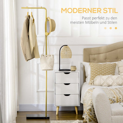Rootz Coat Stand - Wardrobe Organizer - Entryway Rack - 2 Hooks - Marble Base - Elegant Golden Finish - 35cm x 25cm x 170cm