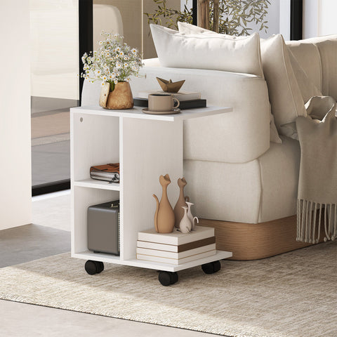 Rootz C Shape Side Table - Coffee Table - Corner Desk - Mobile Flexibility - E1 Chipboard - 45 x 35 x 58cm - White