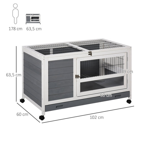 Rootz 2 Level Small Animal Hutch - Pet Cage - Mobile Hutch - Weatherproof Fir Wood - 102cm x 60cm x 63.5cm