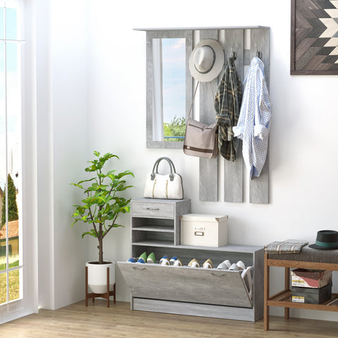 Rootz 3-in-1 Entrance Furniture Set - Wardrobe Set - Hallway Organizer - Shoe Storage & Mirror - Concrete Grey - 90x24x102 cm