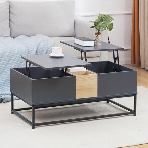 Rootz Height-Adjustable Coffee Table - Modern Table - Living Room Table - Hidden Storage - 100L x 50W x 42.5H cm