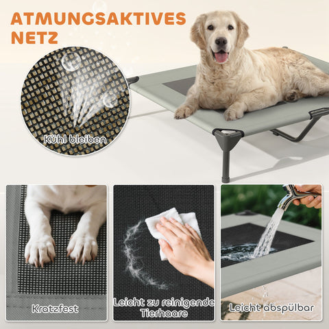 Rootz Outdoor Elevated Dog Bed with Canopy - Raised Pet Lounger - Sun Protection - Grey - 91cm x 76cm x 90cm