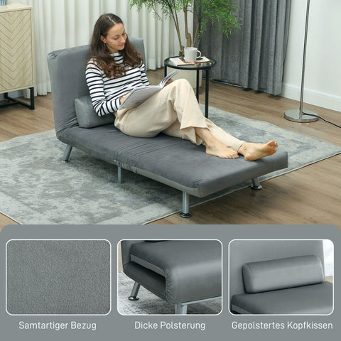 Rootz Folding Armchair with Bed Function - Convertible Chair - Velvet Sleeper - Space-Saving Comfort - 75 x 70 x 75 cm - Grey