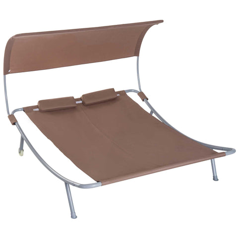 Rootz Double Sun Lounger with Roof - Outdoor Recliner - Rollable Steel Bed - UV Protection - 200cm x 170cm x 130cm
