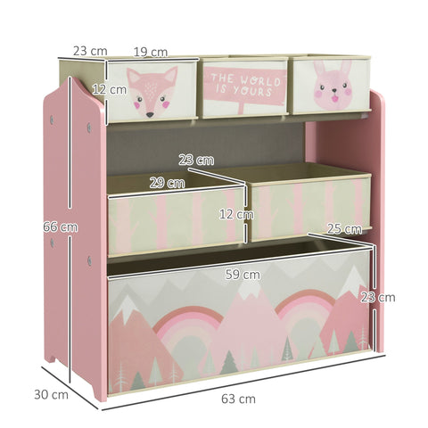 Rootz Children's Shelf with 6 Fabric Boxes - Toy Organizer - Storage Shelf - Safe Rounded Edges - 63l x 30b x 66h cm
