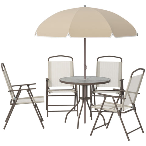 Rootz 6-Piece Bistro Garden Furniture Set - Patio Set - Outdoor Dining Set - Ergonomic Comfort - Ø 80 x 69.5H cm Table, 4 Chairs, Parasol