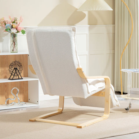 Rootz Lounge Armchair - Upholstered Armchair - Reading Chair - Adjustable Footrest - Birch Wood - 67cm x 93-114cm x 105cm - White