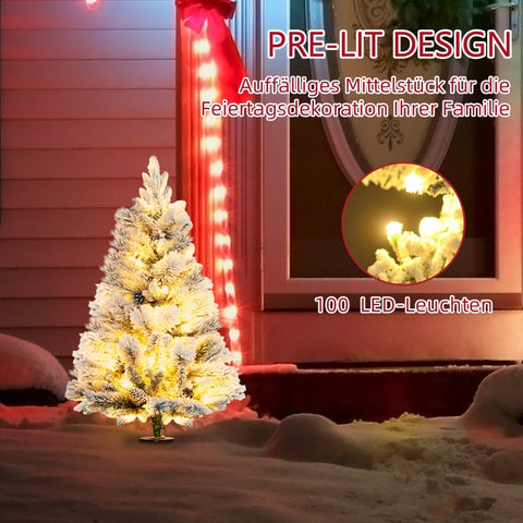 Rootz 2 Piece 90cm Christmas Tree Set - LED Lights - Artificial Snow - Red Berries and Pine Cones - Battery Operated - 55cm x 90cm