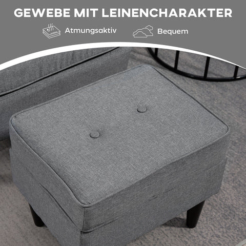 Rootz Wing Chair with Foot Stool - Upholstered Armchair - Comfortable High Backrest - 75cm x 83cm x 104cm - Elegant Grey Linen-Like Fabric