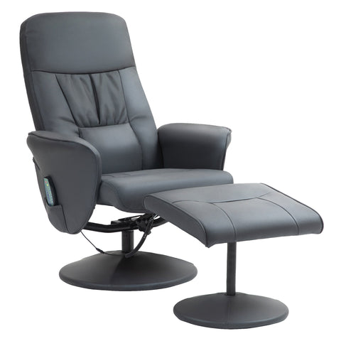 Rootz Massage Chair with Footstool - Ergonomic Recliner - Relaxation Chair - 10 Vibration Points - 76cm x 81cm x 105cm - Grey