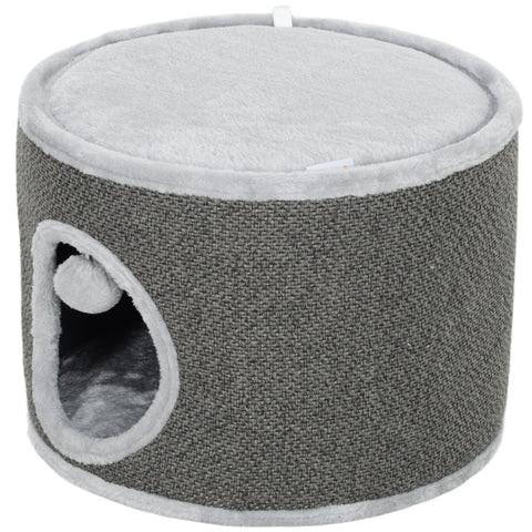 Rootz Cat Cave - 2 Tier Cat House - Plush Cushion - Sisal Scratching - Soft & Cozy Retreat - Ø40 x 30H cm - Grey
