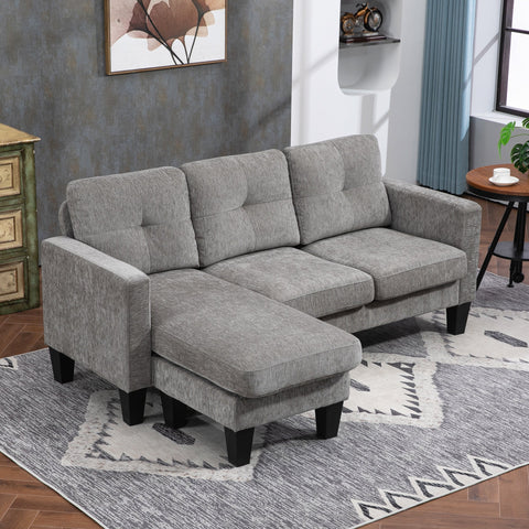 Rootz Corner Sofa - L-Shaped Couch - Reversible Chaiselongue - Space-Saving Design - 186cm x 130cm x 84cm - Grey- Linen Look Cover