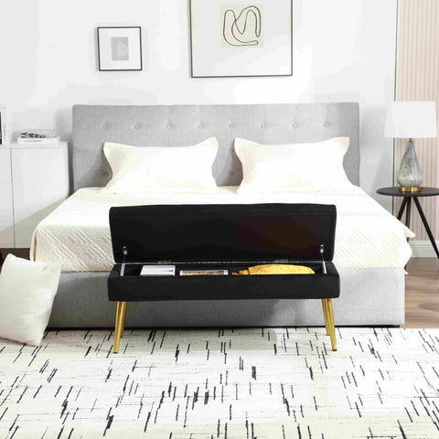 Rootz Modern Storage Bench - Upholstered Velvet Seat - Minimalist Furniture - Ample Storage Space - 111cm x 35cm x 44.5cm