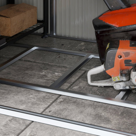 Rootz Garden Shed - Tool Shed - Storage Shed - Weather Resistant - 2 Windows - 2 Doors - 238cm x 132cm x 198.5cm - Dark Gray - Galvanized Steel