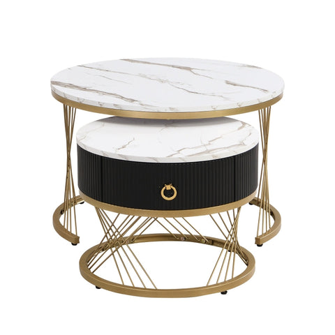 Rootz Modular Coffee Table Set - Marble Table - Elegant Side Tables - Storage - 70cm x 70cm x 45cm & 50cm x 50cm x 40cm