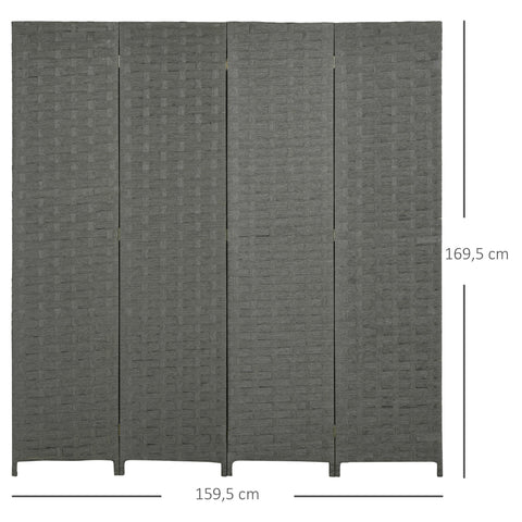 Rootz 4 Panel Room Divider - Interior Paravent - Partition Screen - Natural Wood- 159.5l x 169.5h x 1.6t cm