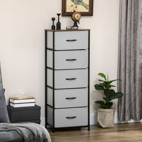 Rootz 5 Drawer Chest - Storage Cabinet - Foldable Fabric Drawer - Optimal Stability - 45 x 30 x 116 cm - Grey