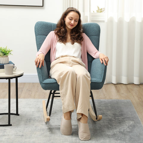 Rootz Rocking Chair - Ergonomic Seat - Cozy Breastfeeding Chair - Relieves Stress - 98t x 71b x 101h cm - Blue