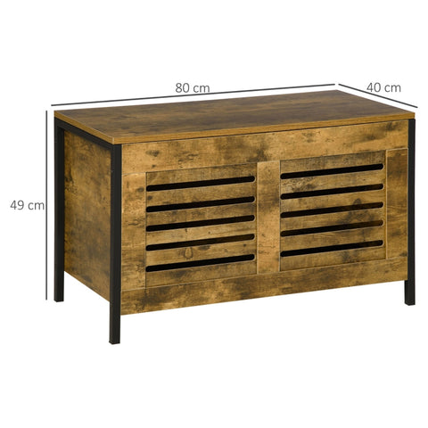 Rootz Industrial Design Wooden Chest Sideboard - Storage Cabinet - Hallway Bench - Rustic Wood Grain - Steel Frame - Slatted Doors - 80cm x 40cm x 49cm