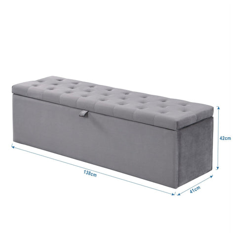 Rootz Upholstered Velvet Bench - Bed Stool - Footstool - Ample Storage - 138L x 41W x 42H cm