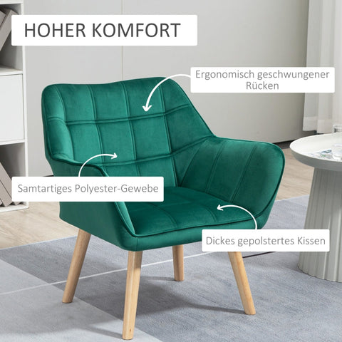 Rootz Single Lounge Chair - Scandinavian Style - Reading Chair - Velvet Upholstery - Rubberwood - Compact Design - 67cm x 61.5cm x 71cm