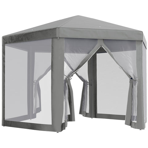 Rootz Reception Tent Arbor - Barnum - Hexagonal Tonnele - Mosquito Net - Metal/Polyester Gray - 1.96m x 1.99m x 2.52m